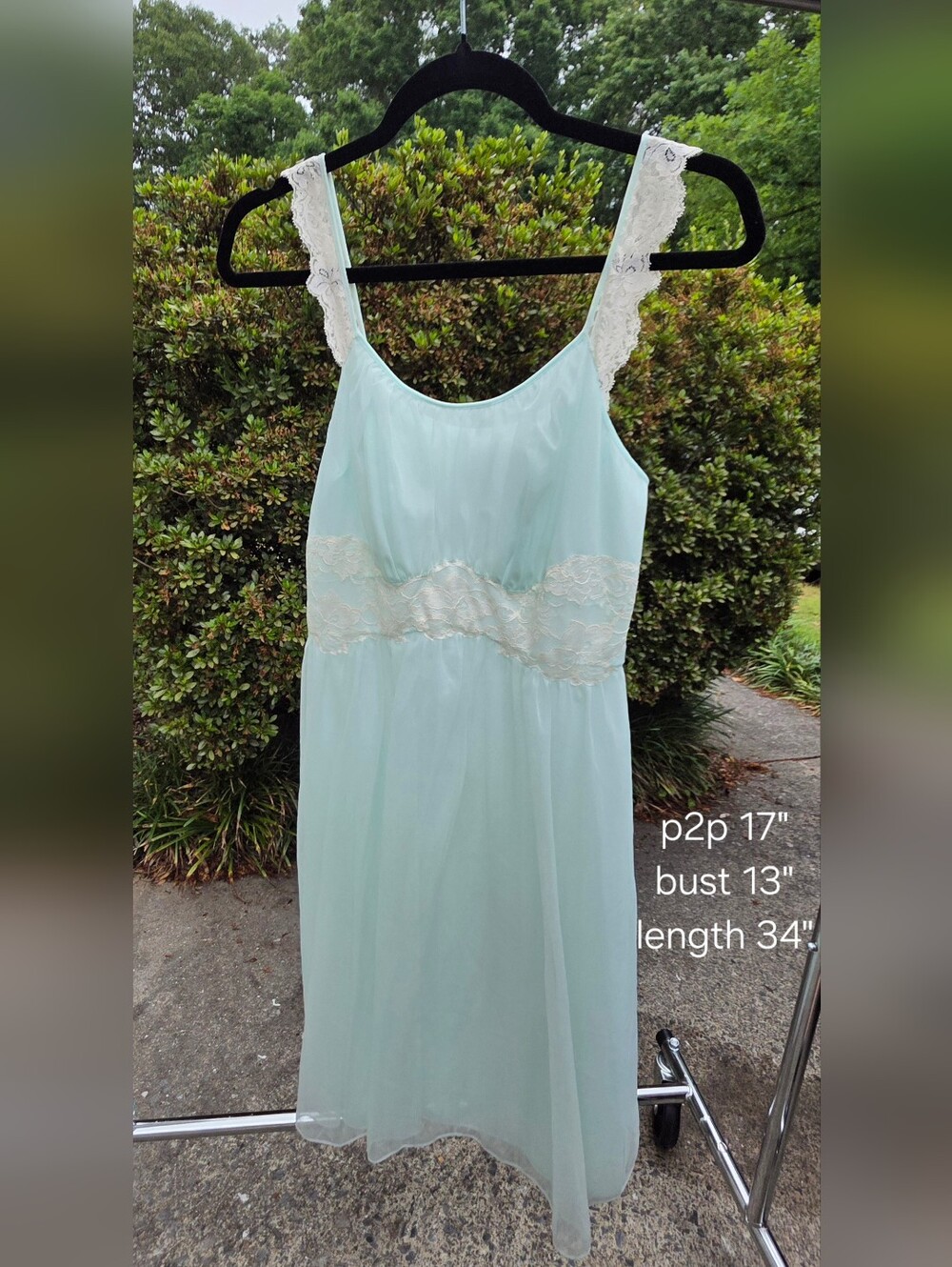 1950s Vanity Fair Delicate Lace-Trim Light Mint Slip Dress